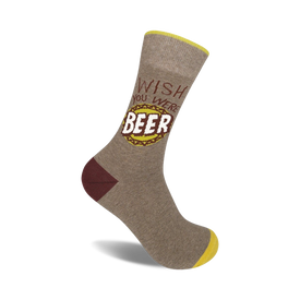 wish you were beer beer themed mens brown novelty crew socks