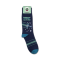Product shot of 'Nerdy By Nature' socks on their packaging card. Shows the full sock design and branding.