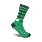 Green crew socks with black and white argyle design, golf ball graphic, and 'I'd Tap That' text.