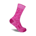 Pink crew socks with a playful pattern of hot pink boob outlines. Text reads 'Hooray for Boobies!'