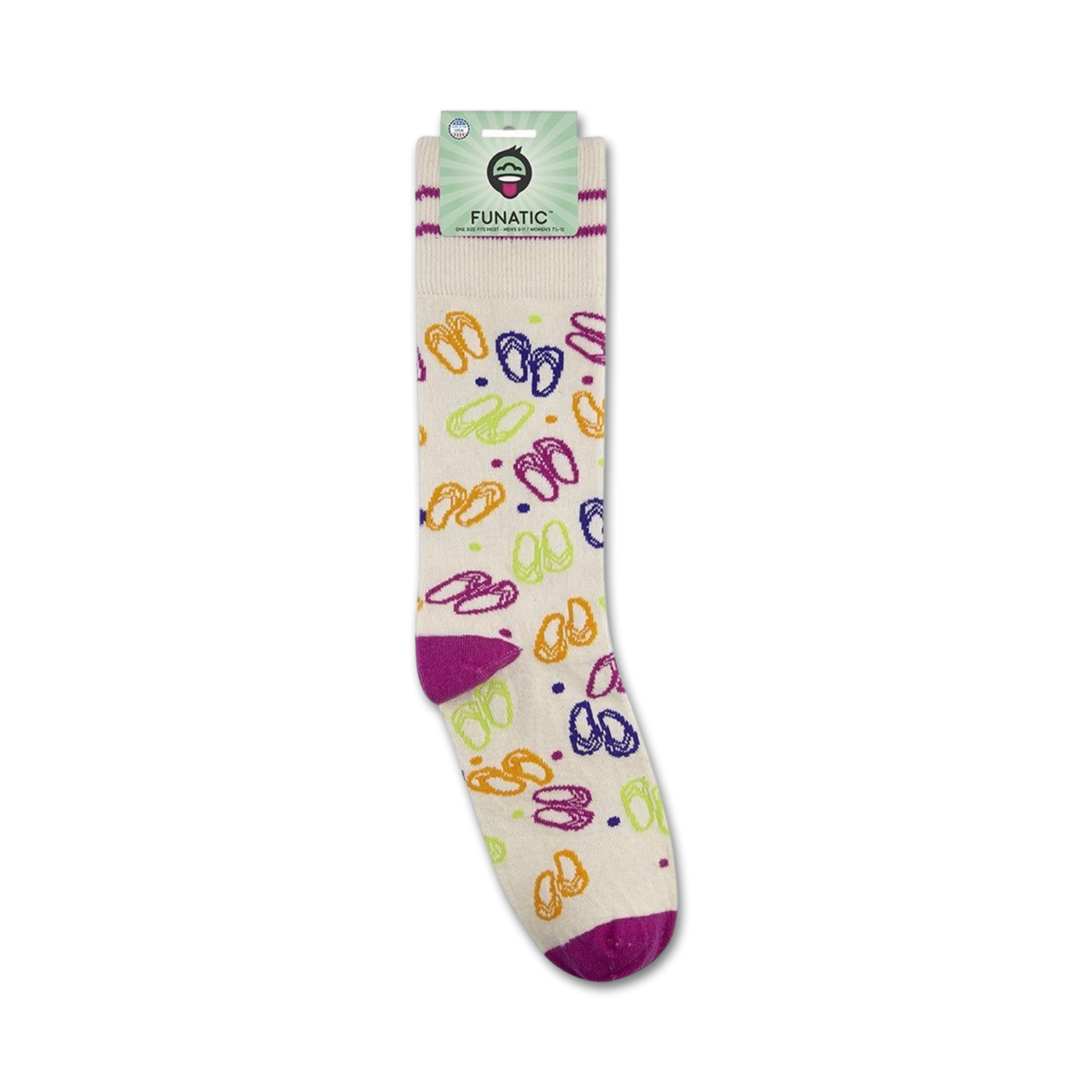 Close-up of Flip Flop Fun socks on a retail display card.
