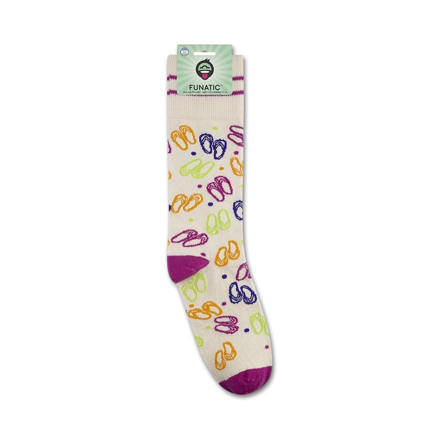Close-up of Flip Flop Fun socks on a retail display card.