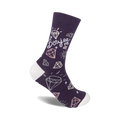 Purple crew socks with a white cuff, adorned with pink and white sparkly diamond illustrations and the text 'Boujee AF'.
