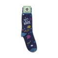 Lifestyle product shot of 'Don't Be A Dick' socks on a person's foot. The socks are folded over at the top.