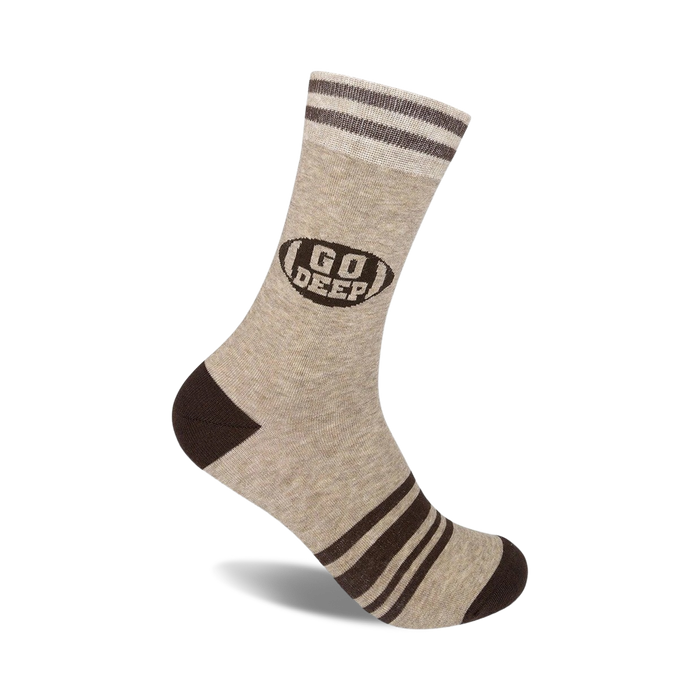 cotton-blend crew socks, brown with dark brown stripes, 
