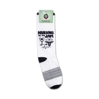 Product shot of 'Nursing Is My Jam' socks on their packaging.