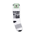 A product shot of 'Teaching Is My Jam' socks on a retail packaging card.