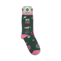 Product shot of 'Bat Shit Crazy' socks on packaging, showing the full sock design and branding.