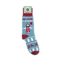 Close-up view of the 'Hey Jesus It's Ur Birthday' socks, showing the detail of the design and the packaging.