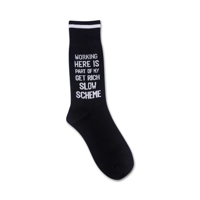 A black sock with white lettering that reads: 