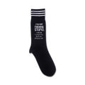 Close-up of the 'I'm Not Fucking Stupid' socks, showcasing the text detail and subtle stripes.