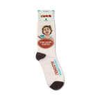 A close-up of the Step Aside socks on a retail display card.