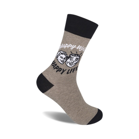 humorous men's novelty crew socks with "happy wife...happy life" and a picture of a happy couple.   