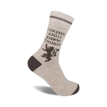 i drink & i know things alcohol themed mens & womens unisex beige novelty crew socks