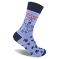 Light blue sock with navy accents. Shows a sitting dog, paw prints, and text: Dogs Make Me Happy, You Not So Much.