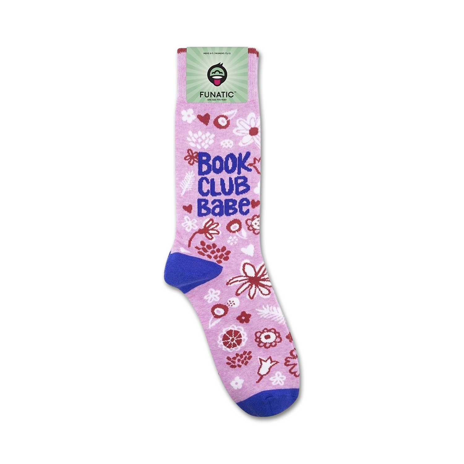 Lifestyle shot of Book Club Babe socks, showcasing their design and fit on a model's foot.