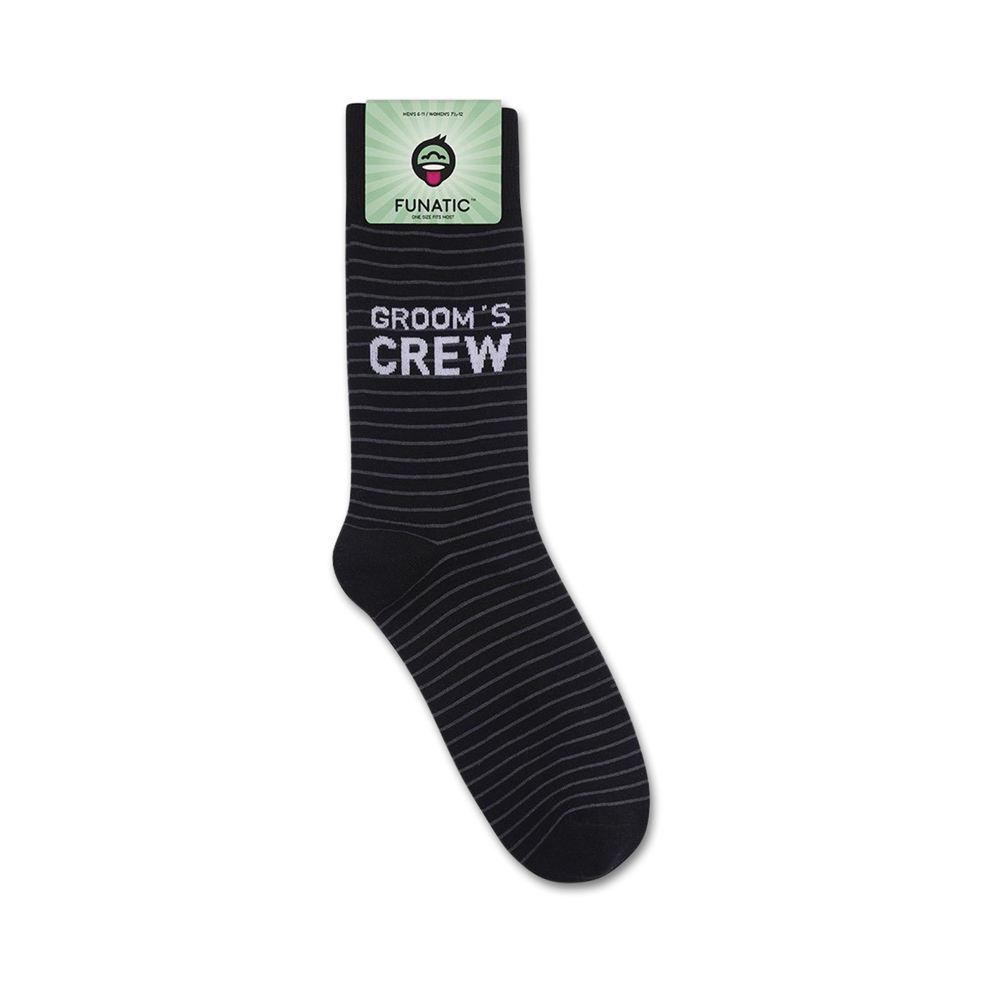 Pair of Groom's Crew socks shown on a white background with the Funatic brand tag.