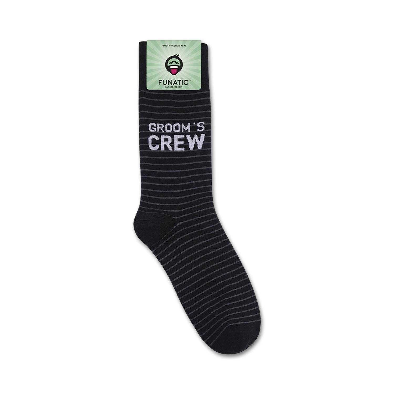 Pair of Groom's Crew socks shown on a white background with the Funatic brand tag.