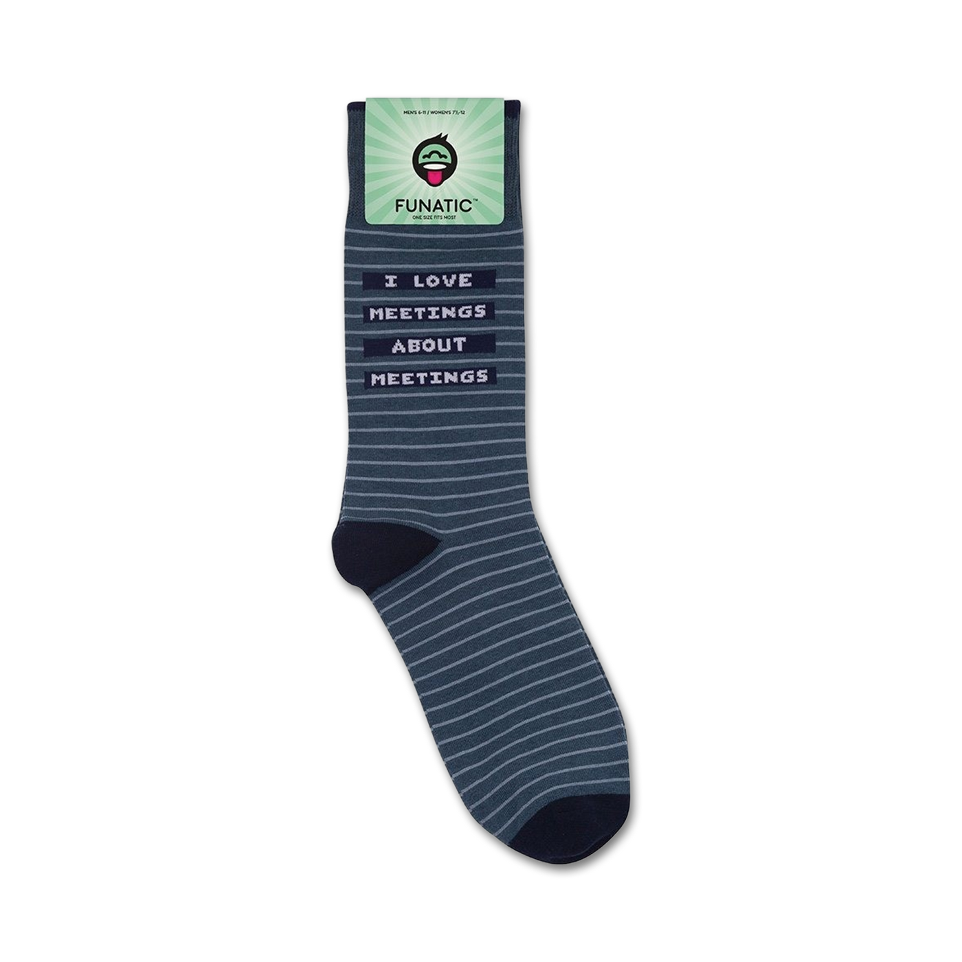 A flatlay product shot of the 'I Love Meetings About Meetings' socks on a white background.