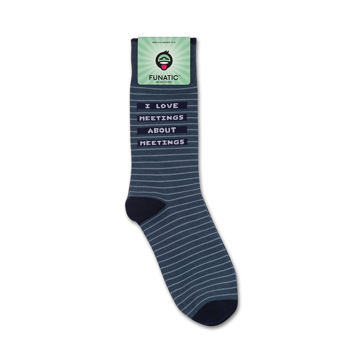 A flatlay product shot of the 'I Love Meetings About Meetings' socks on a white background.
