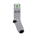 A lifestyle shot showing the socks on a foot. The grey and black color scheme is clearly visible. The text on the socks is legible.  