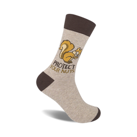 protect your nuts squirrel themed mens beige novelty crew socks