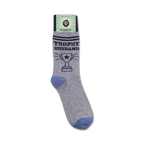 Trophy Husband socks shown on their packaging.