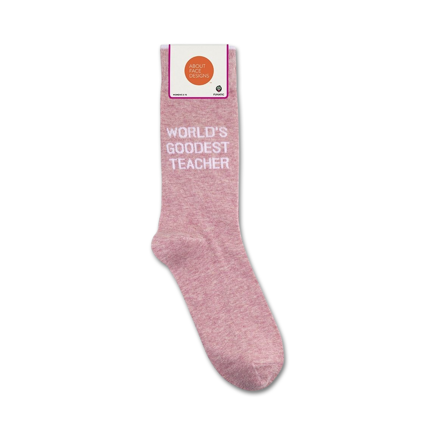 Lifestyle shot of 'World's Goodest Teacher' socks on a shelf in a store.