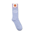 Product shot of 'How Do I Block You In Real Life?' socks on a white background, showing packaging.