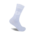 Light blue crew socks with the text 'How do I block you in real life?' in white.