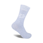 Light blue crew socks with the text 'How do I block you in real life?' in white.