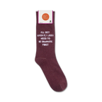 Product shot of 'I'll Get Over It' socks displayed on a white background, showing the packaging.