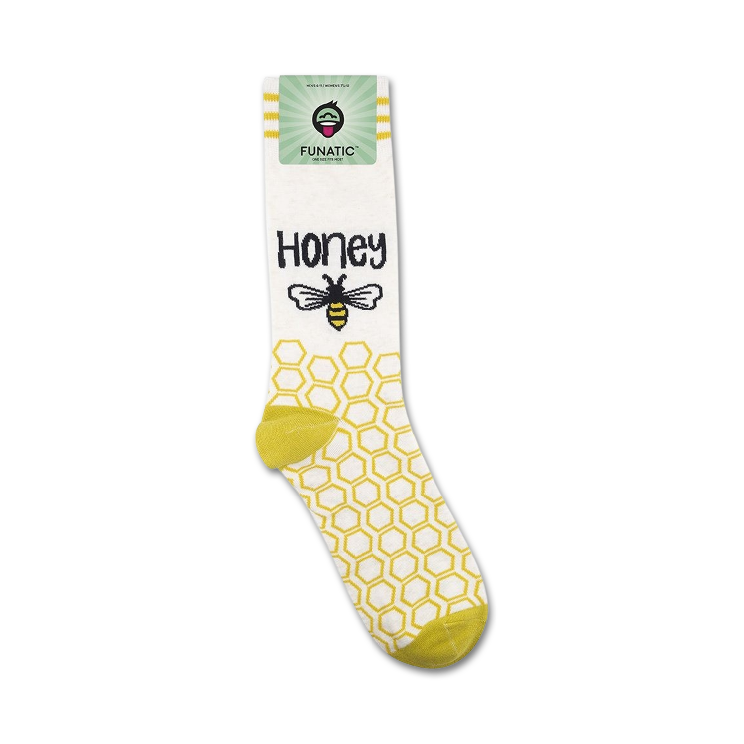 Honey socks displayed on a product package, showing off the design and brand logo.