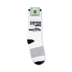 Product shot of 'Guitar Is My Jam' socks on their packaging.