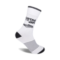 White crew socks with black guitar graphic and stripes. 'Guitar Is My Jam' text.