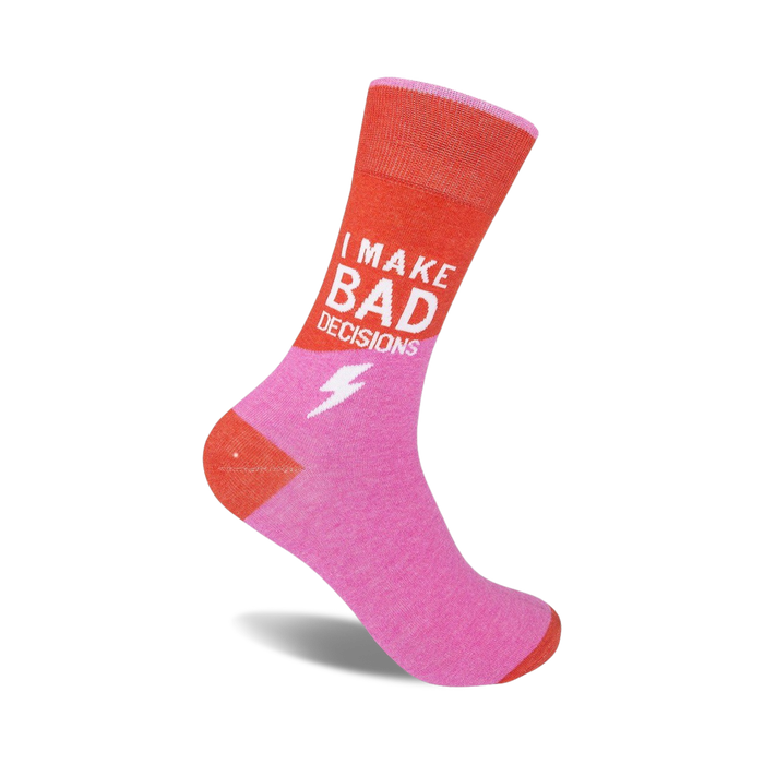 hot pink and red crew socks with the words 