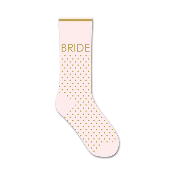 women's pastel pink crew socks with gold polka dots, perfect for a bride.   