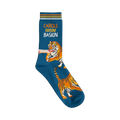 Crew socks in teal featuring orange tigers and the phrase 'Carole Fuckin' Baskin'. 