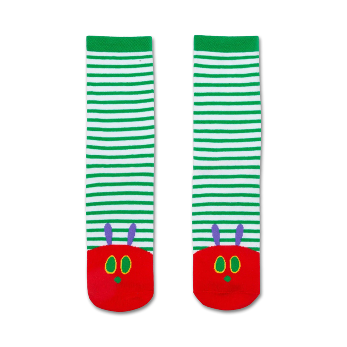 world of eric carle the very hungry caterpillar green white stripe red toe face men women crew socks    }}