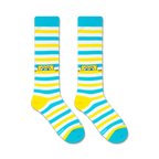 Flatlay image showing two Spongebob Peek knee-high socks in their packaging.