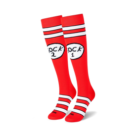 unique knee-high unisex socks featuring dr seuss characters sock 1 and sock 2. 