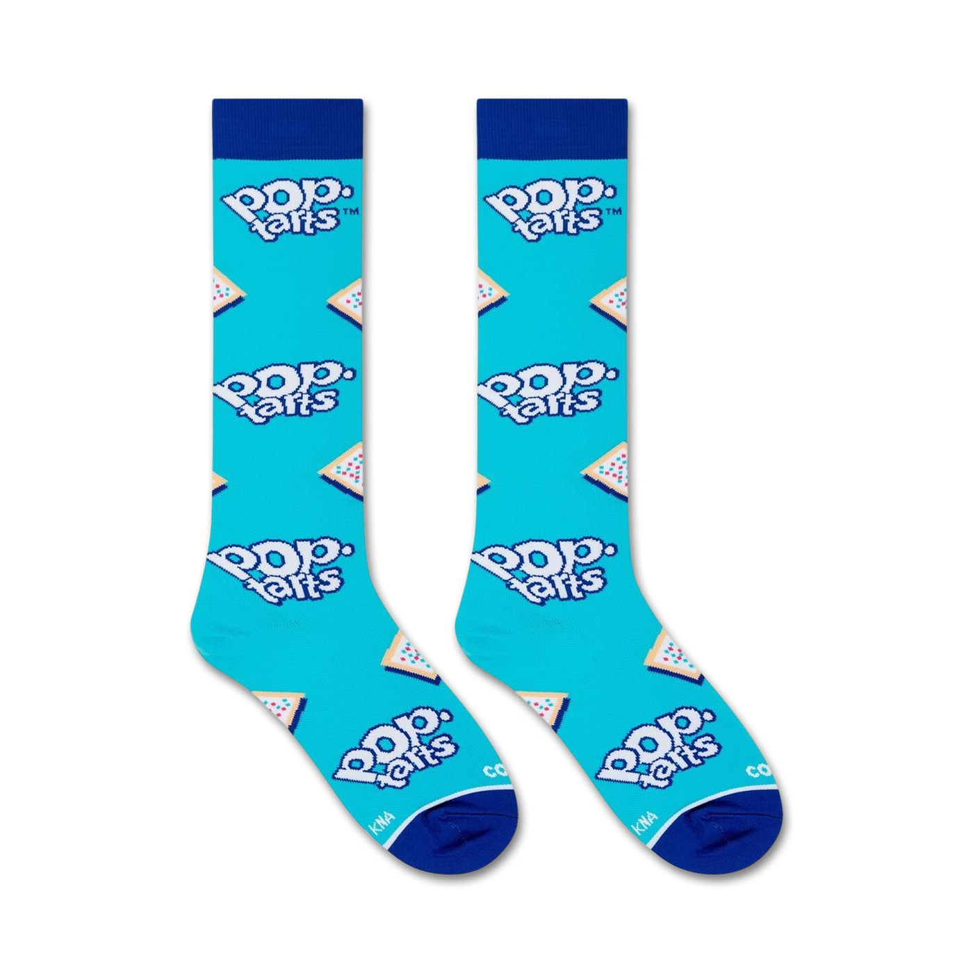 Close-up product shot of two Pop-Tarts knee-high socks against a white background.