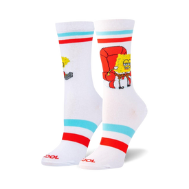 white and red striped spongebob cartoon character crew socks for women.  