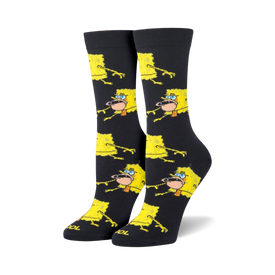 spongebob prehistoric bob spongebob themed womens black novelty crew socks