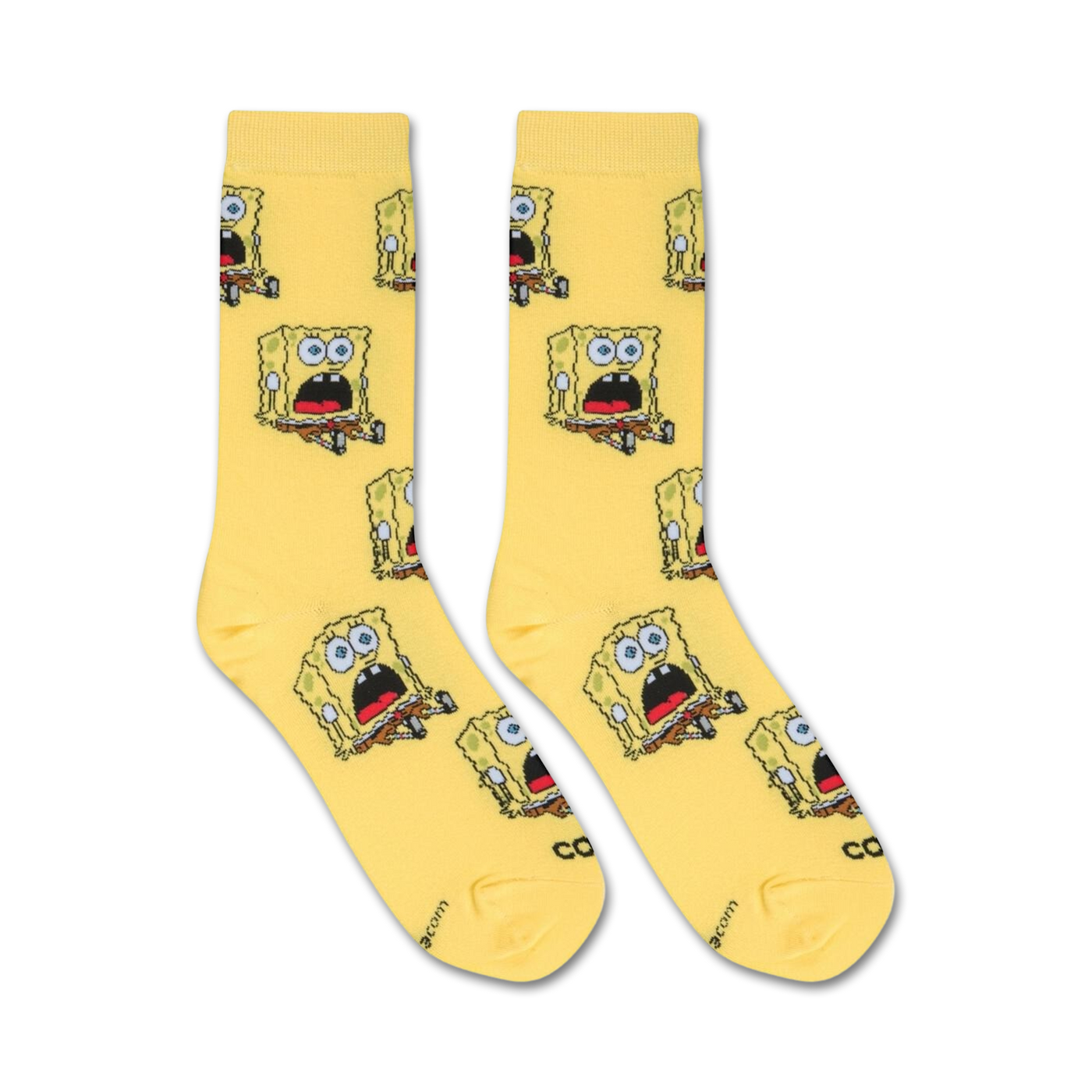 Flat lay product shot of Spongebob Surprised Bob socks showcasing the full design.
