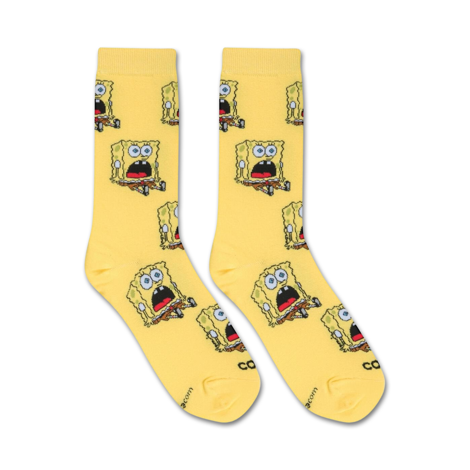 Flat lay product shot of Spongebob Surprised Bob socks showcasing the full design.