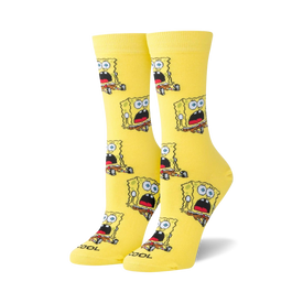 spongebob surprised bob spongebob themed womens yellow novelty crew socks