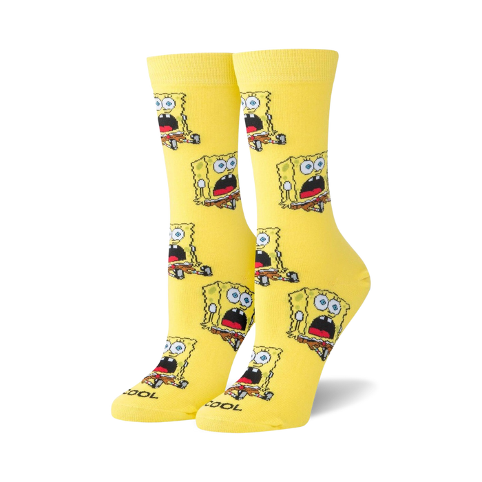womens crew socks - spongebob surprised bob - yellow - novelty spongebob socks  