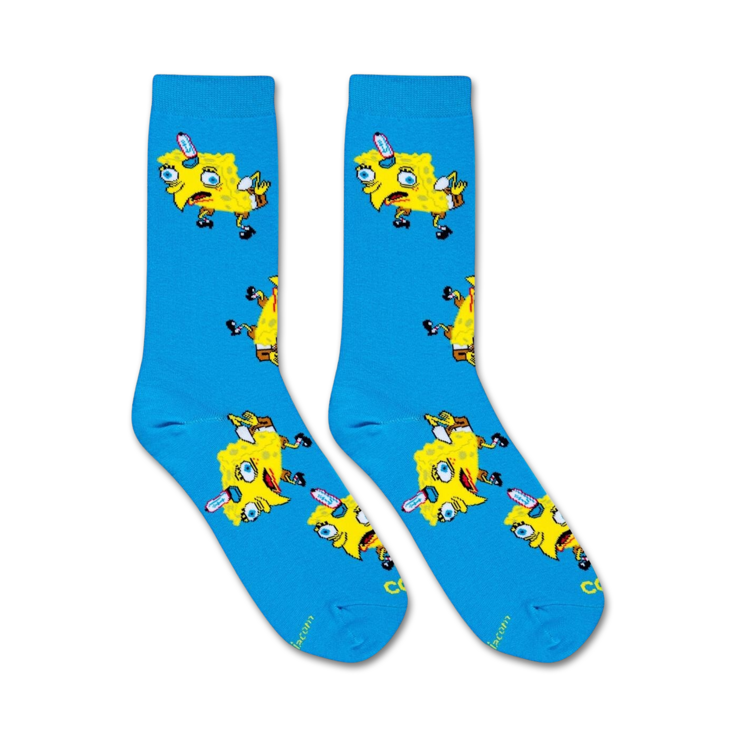 Another view of the Spongebob Chicken Bob socks, showcasing the full design on a pair of socks against a plain background.