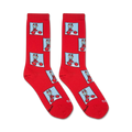 Flatlay of two Spongebob Confused Mr. Krabs socks on a white background.